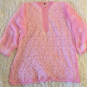 Bubblegum Pink Sheer Floral Embroidered Top